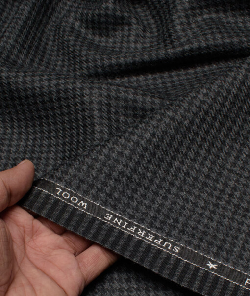 OCM Men's 60% Wool  Houndstooth  Unstitched Tweed Fabric for Jacket & Blazer  (Dark Grey)