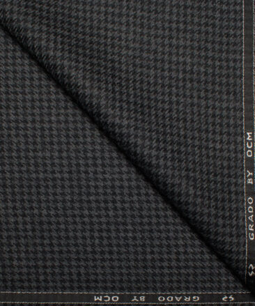 OCM Men's 60% Wool  Houndstooth  Unstitched Tweed Fabric for Jacket & Blazer  (Dark Grey)