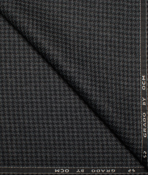 OCM Men's 60% Wool  Houndstooth  Unstitched Tweed Fabric for Jacket & Blazer  (Dark Grey)