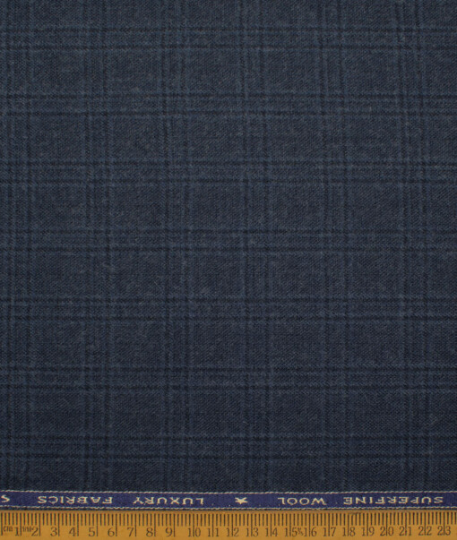 OCM Men's 60% Wool  Checks  Unstitched Tweed Fabric for Jacket & Blazer  (Blue)