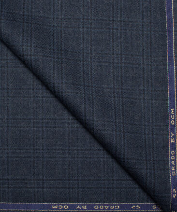 OCM Men's 60% Wool  Checks  Unstitched Tweed Fabric for Jacket & Blazer  (Blue)