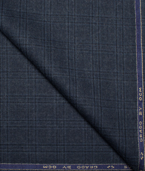 OCM Men's 60% Wool  Checks  Unstitched Tweed Fabric for Jacket & Blazer  (Blue)