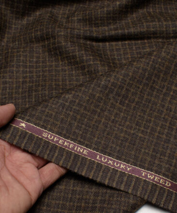 OCM Men's 60% Wool  Checks  Unstitched Tweed Fabric for Jacket & Blazer  (Dark Brown)