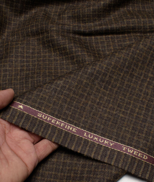 OCM Men's 60% Wool  Checks  Unstitched Tweed Fabric for Jacket & Blazer  (Dark Brown)