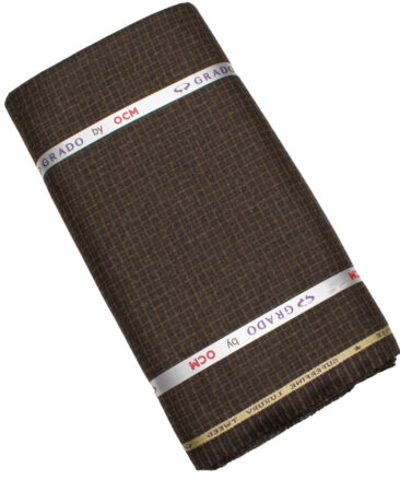 OCM Men's 60% Wool  Checks  Unstitched Tweed Fabric for Jacket & Blazer  (Dark Brown)