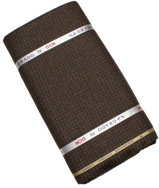 OCM Men's 60% Wool  Checks  Unstitched Tweed Fabric for Jacket & Blazer  (Dark Brown)