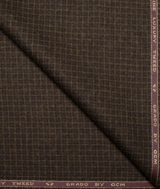 OCM Men's 60% Wool  Checks  Unstitched Tweed Fabric for Jacket & Blazer  (Dark Brown)