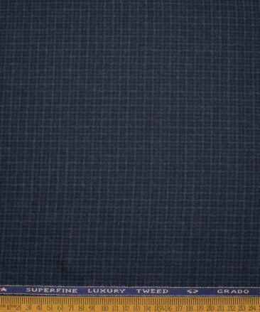 OCM Men's 60% Wool  Checks  Unstitched Tweed Fabric for Jacket & Blazer  (Dark Royal Blue)