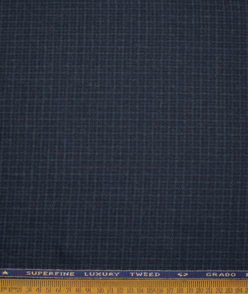 OCM Men's 60% Wool  Checks  Unstitched Tweed Fabric for Jacket & Blazer  (Dark Royal Blue)