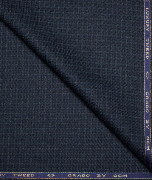 OCM Men's 60% Wool  Checks  Unstitched Tweed Fabric for Jacket & Blazer  (Dark Royal Blue)