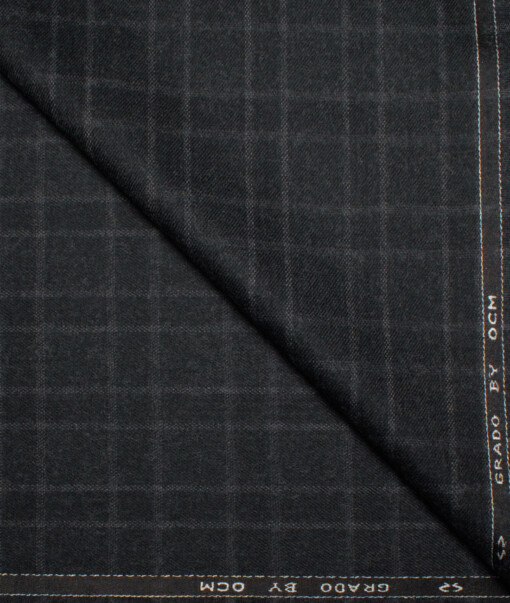 OCM Men's 70% Wool  Checks  Unstitched Tweed Fabric for Jacket & Blazer  (Black)