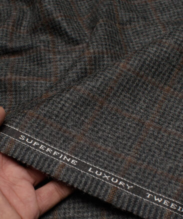 OCM Men's 50% Wool  Checks  Unstitched Tweed Fabric for Jacket & Blazer  (Grey)