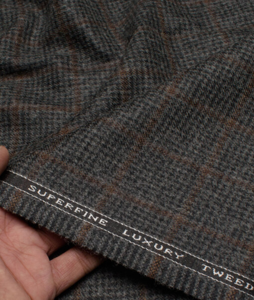 OCM Men's 50% Wool  Checks  Unstitched Tweed Fabric for Jacket & Blazer  (Grey)