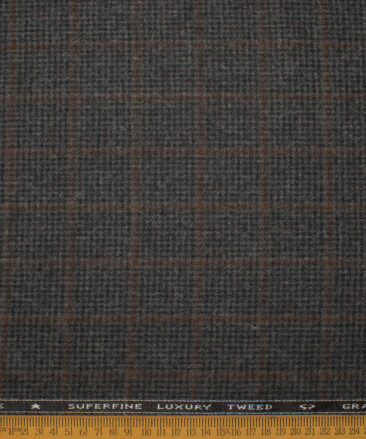 OCM Men's 50% Wool  Checks  Unstitched Tweed Fabric for Jacket & Blazer  (Grey)