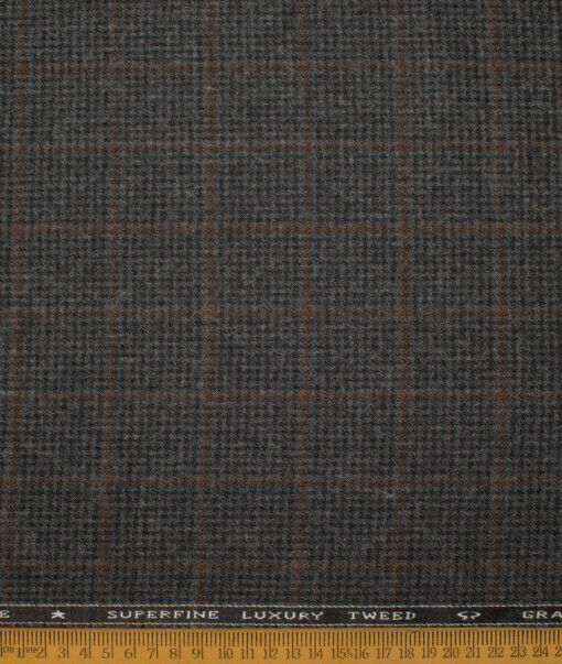 OCM Men's 50% Wool  Checks  Unstitched Tweed Fabric for Jacket & Blazer  (Grey)