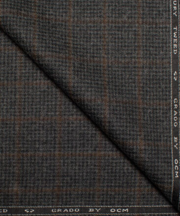 OCM Men's 50% Wool  Checks  Unstitched Tweed Fabric for Jacket & Blazer  (Grey)