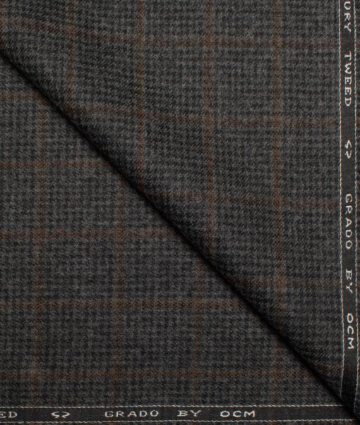 OCM Men's 50% Wool  Checks  Unstitched Tweed Fabric for Jacket & Blazer  (Grey)