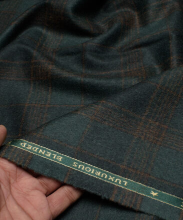 OCM Men's 70% Wool  Checks  Unstitched Tweed Fabric for Jacket & Blazer  (Dark Sea Green)