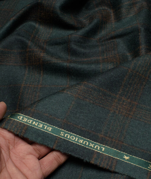 OCM Men's 70% Wool  Checks  Unstitched Tweed Fabric for Jacket & Blazer  (Dark Sea Green)