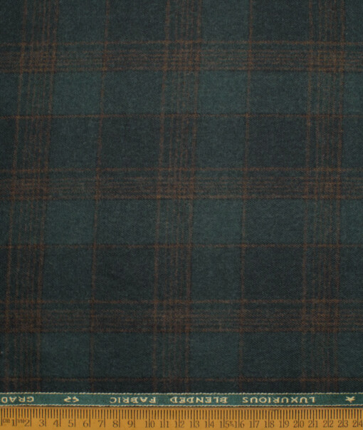 OCM Men's 70% Wool  Checks  Unstitched Tweed Fabric for Jacket & Blazer  (Dark Sea Green)