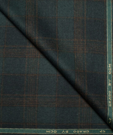 OCM Men's 70% Wool  Checks  Unstitched Tweed Fabric for Jacket & Blazer  (Dark Sea Green)