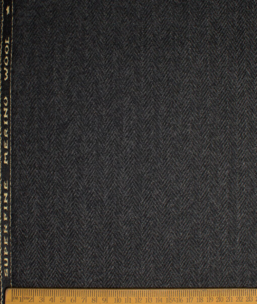 OCM Men's 100% Wool  Herringbone  Unstitched Tweed Fabric for Jacket & Blazer  (Blackish Grey)