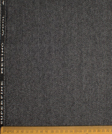 OCM Men's 100% Wool  Herringbone  Unstitched Tweed Fabric for Jacket & Blazer  (Dark Grey)