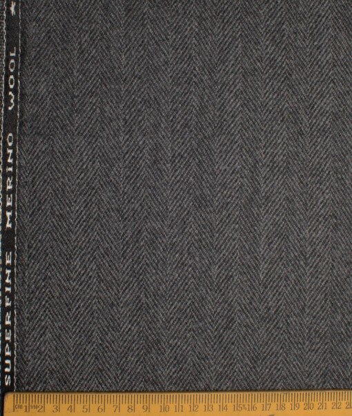 OCM Men's 100% Wool  Herringbone  Unstitched Tweed Fabric for Jacket & Blazer  (Dark Grey)