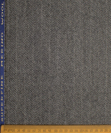 OCM Men's 100% Wool  Herringbone  Unstitched Tweed Fabric for Jacket & Blazer  (Grey)