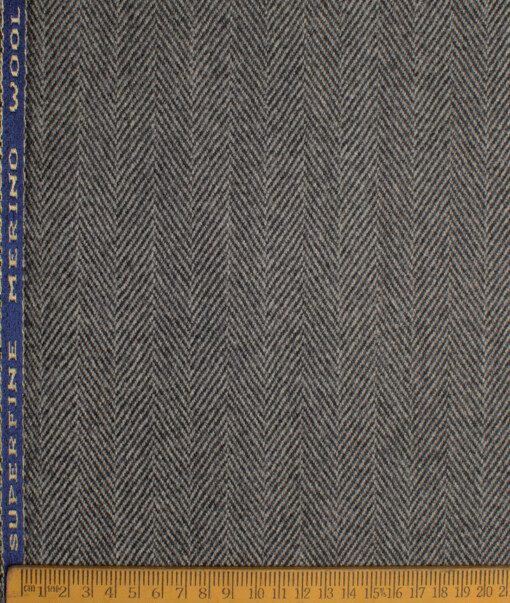 OCM Men's 100% Wool  Herringbone  Unstitched Tweed Fabric for Jacket & Blazer  (Grey)