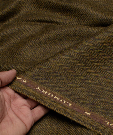 OCM Men's 100% Wool  Herringbone  Unstitched Tweed Fabric for Jacket & Blazer  (Caramel Brown)