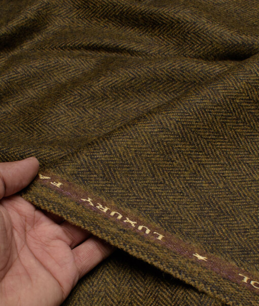 OCM Men's 100% Wool  Herringbone  Unstitched Tweed Fabric for Jacket & Blazer  (Caramel Brown)