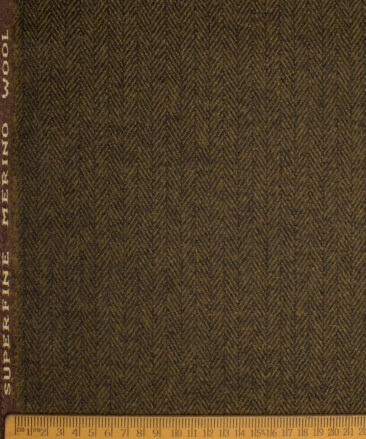 OCM Men's 100% Wool  Herringbone  Unstitched Tweed Fabric for Jacket & Blazer  (Caramel Brown)