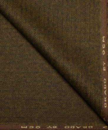 OCM Men's 100% Wool  Herringbone  Unstitched Tweed Fabric for Jacket & Blazer  (Caramel Brown)