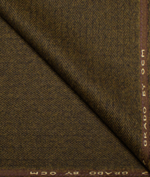 OCM Men's 100% Wool  Herringbone  Unstitched Tweed Fabric for Jacket & Blazer  (Caramel Brown)