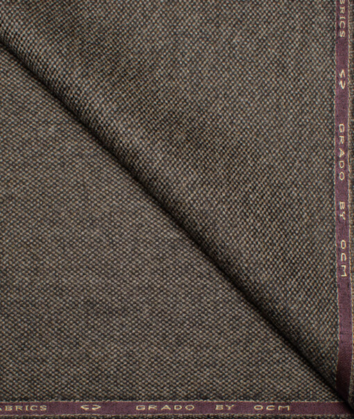 OCM Men's 100% Wool  Structured  Unstitched Tweed Fabric for Jacket & Blazer  (Dark Brown)