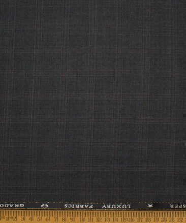 OCM Men's 35% Wool  Checks  Unstitched Suiting Fabric (Dark Grey)