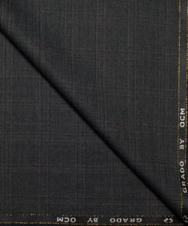 OCM Men's 35% Wool  Checks  Unstitched Suiting Fabric (Dark Grey)