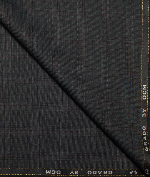 OCM Men's 35% Wool  Checks  Unstitched Suiting Fabric (Dark Grey)