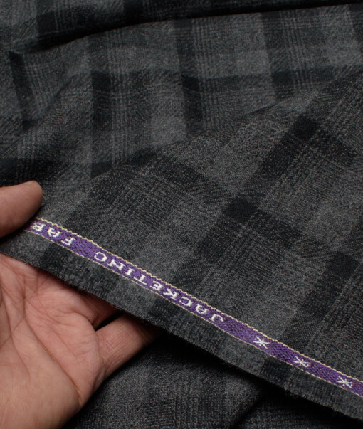 Raymond Men's 100% Merino Wool Checks   Unstitched Tweed Jacketing & Blazer Fabric (Grey & Black) - Image 2