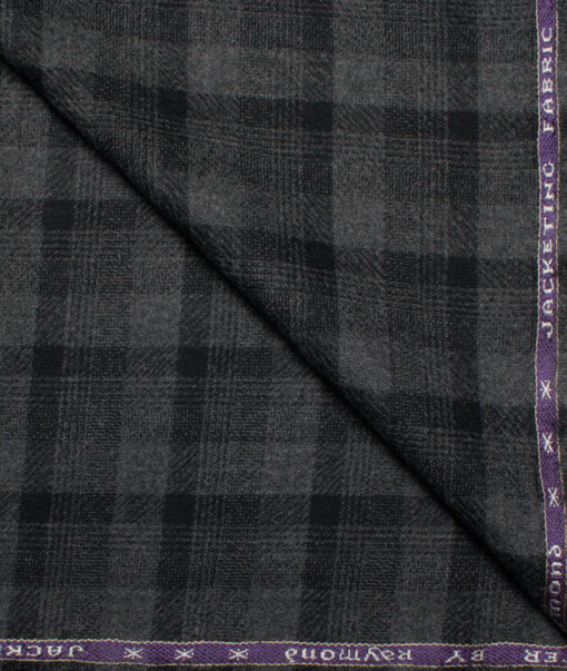 Raymond Men's 100% Merino Wool Checks   Unstitched Tweed Jacketing & Blazer Fabric (Grey & Black)