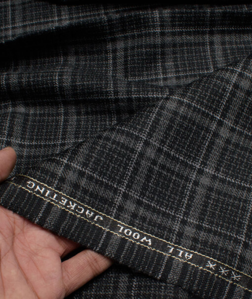 Raymond Men's 100% Wool  Checks  Unstitched Tweed Fabric for Jacket & Blazer  (Black & Grey)