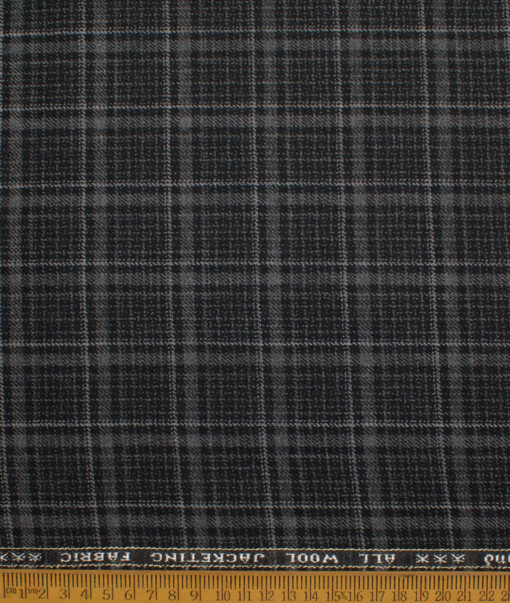 Raymond Men's 100% Wool  Checks  Unstitched Tweed Fabric for Jacket & Blazer  (Black & Grey)