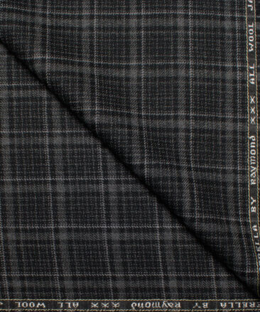 Raymond Men's 100% Wool  Checks  Unstitched Tweed Fabric for Jacket & Blazer  (Black & Grey)