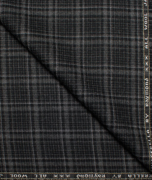 Raymond Men's 100% Wool  Checks  Unstitched Tweed Fabric for Jacket & Blazer  (Black & Grey)