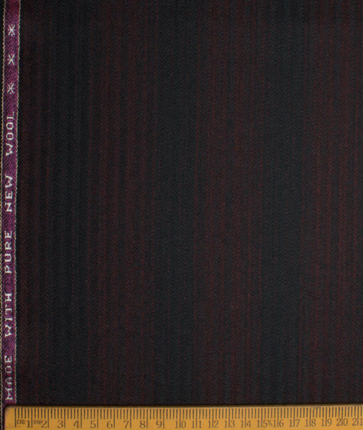 Raymond Men's 100% Wool  Striped  Unstitched Tweed Fabric for Jacket & Blazer  (Wine & Black)