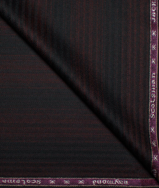 Raymond Men's 100% Wool  Striped  Unstitched Tweed Fabric for Jacket & Blazer  (Wine & Black)