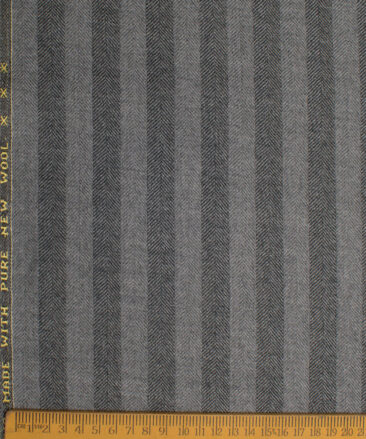 Raymond Men's 100% Wool  Striped  Unstitched Tweed Fabric for Jacket & Blazer  (Grey)