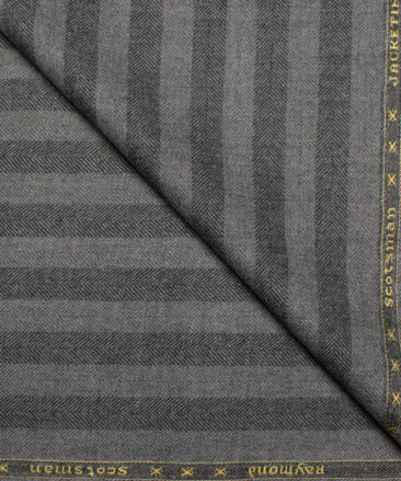 Raymond Men's 100% Wool  Striped  Unstitched Tweed Fabric for Jacket & Blazer  (Grey)