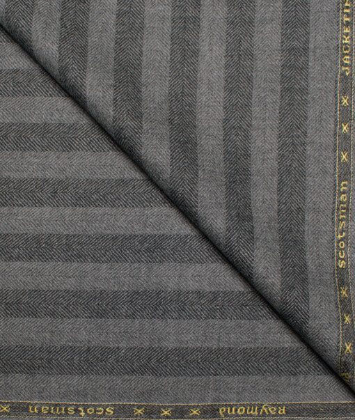 Raymond Men's 100% Wool  Striped  Unstitched Tweed Fabric for Jacket & Blazer  (Grey)